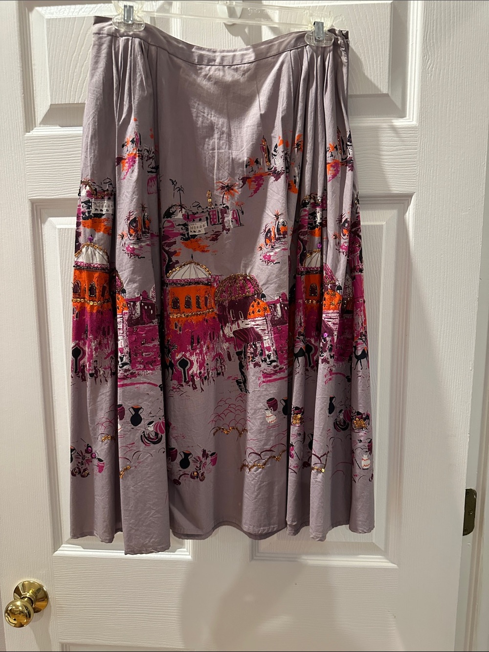 Bernardo Lavender Maxi Skirt with Pink and Orange Scenic Border